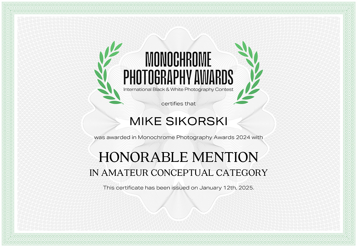 Honorable Mention in Monochrome Photography Awards 2024.